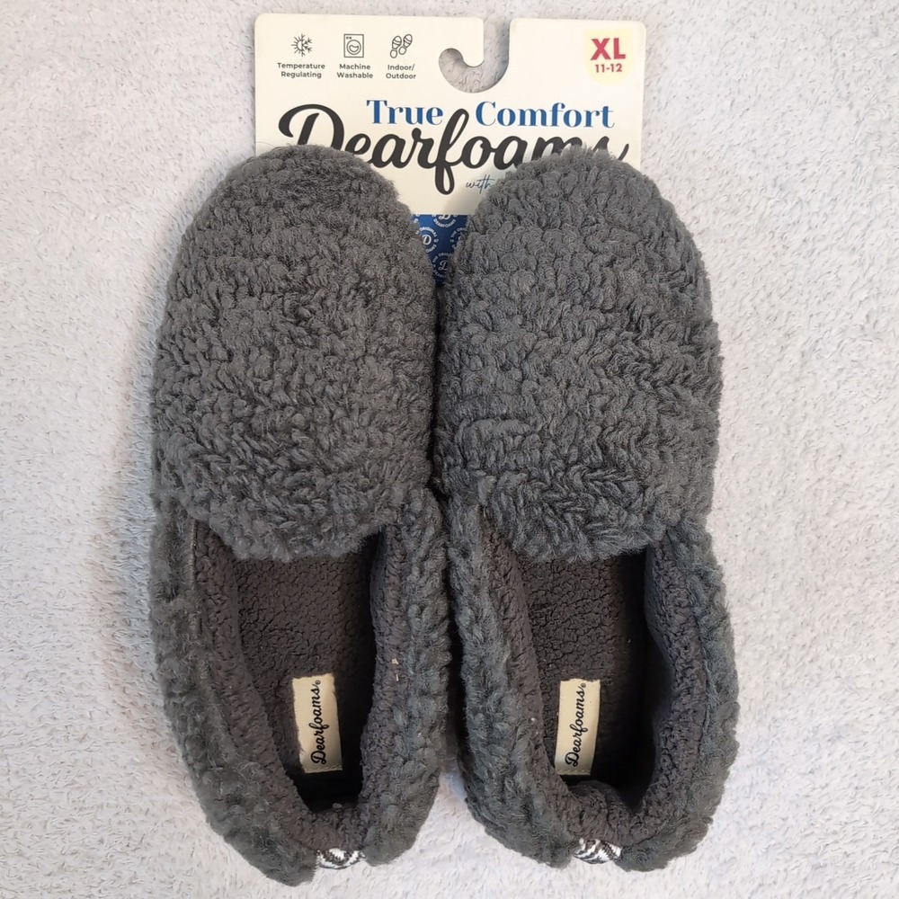 NEW Dearfoams Mens' True Comfort Memory Foam Slipper, Gray Size X-Large (11-12)